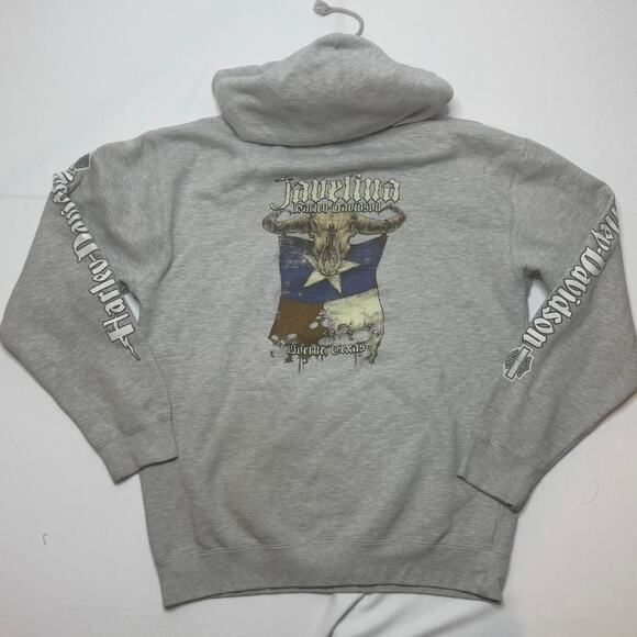 Harley-Davidson Gray Hoodie Size L Flame Skull Graphic Texas Javelina - Picture 3 of 7